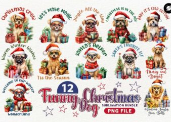 Funny Christmas Dog Sublimation PNG Designs Bundle