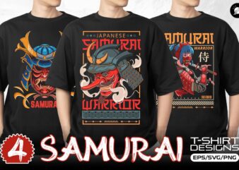 Japanese Samurai T-shirt Designs Vector Bundle, Samurai Warrior T shirt Designs, Samurai Vector Artwork Designs, Samurai Graphic T shirt