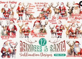 Christmas Reindeer Santa Sublimation Designs Bundle