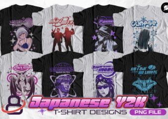 Japanese Y2K Streetwear T-shirt Designs PNG Bundle, Japanese Streetwear T-shirt Designs