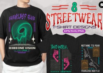 Streetwear T-shirt Designs Vector Bundle, Streetwear Graphic T-shirts