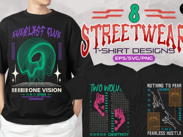 Streetwear t-shirt designs vector bundle, streetwear graphic t-shirts