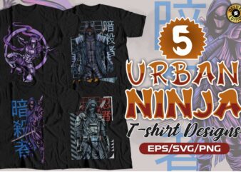 Urban Ninja T-shirt Designs Bundle, Japanese Streetwear Vector T-shirt Designs Bundle