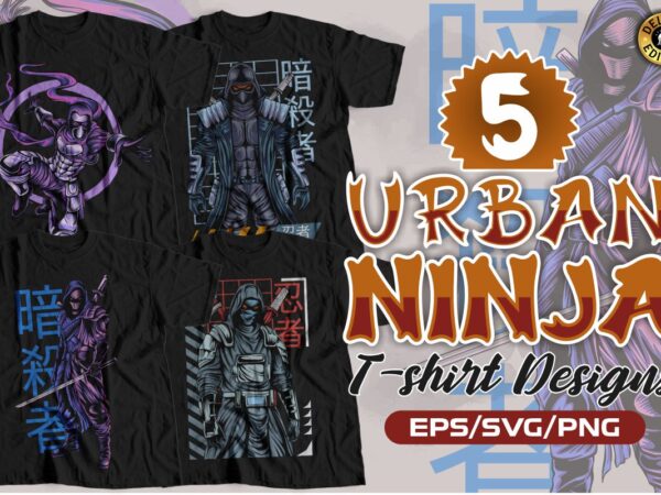 Urban ninja t-shirt designs bundle, japanese streetwear vector t-shirt designs bundle