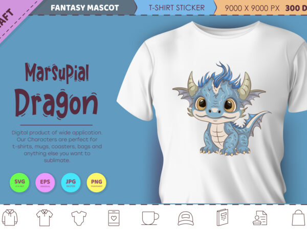 Marsupial cartoon dragon. fantasy clipart. t shirt designs for sale