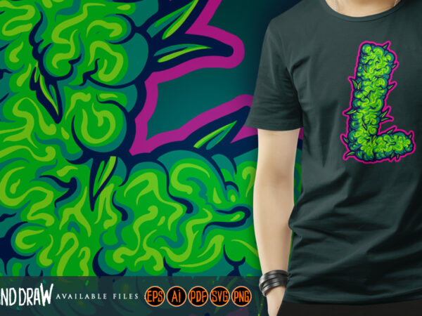 Monogram letter initial l marijuana buds texture t shirt designs for sale