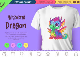 Multicolored dragon. Fantasy clipart.