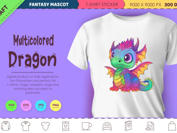 Multicolored dragon. fantasy clipart. t shirt designs for sale