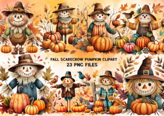 PNG Watercolor Fall Scarecrow Pumpkin