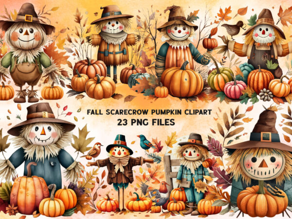 Png watercolor fall scarecrow pumpkin t shirt illustration