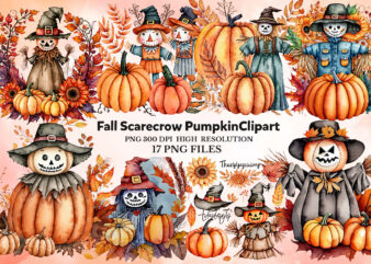 PNG Watercolor Fall Scarecrow Pumpkin t shirt illustration