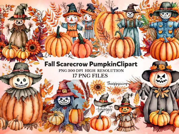 Png watercolor fall scarecrow pumpkin t shirt illustration