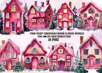 Pink Christmas House Watercolor Clipart PNG t shirt illustration