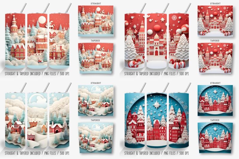 3D Christmas 20oz Tumbler Wrap Designs Bundle