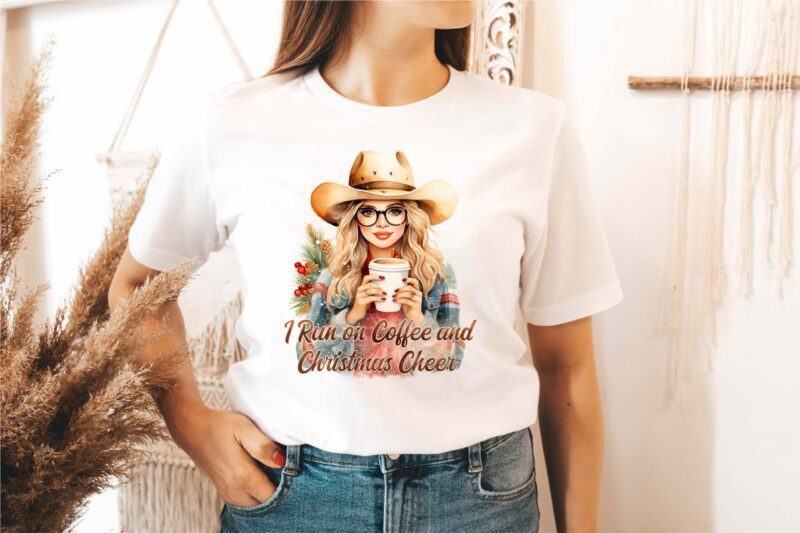 Christmas Cowgirl Sublimation PNG Designs Bundle, Christmas Cowgirl T-shirt Designs Bundle