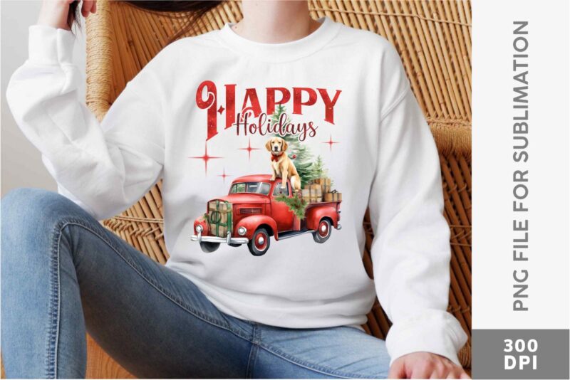 Christmas Vintage Truck Sublimation Clipart PNG Bundle