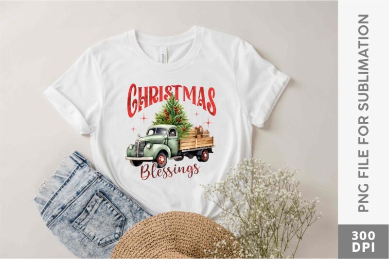 Christmas Vintage Truck Sublimation Clipart PNG Bundle