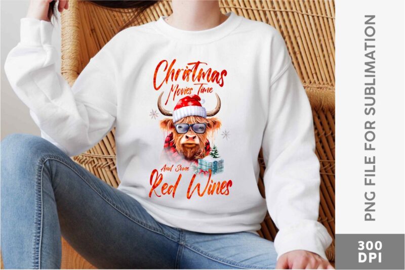 Christmas Highland Cow Sublimation PNG Designs Bundle