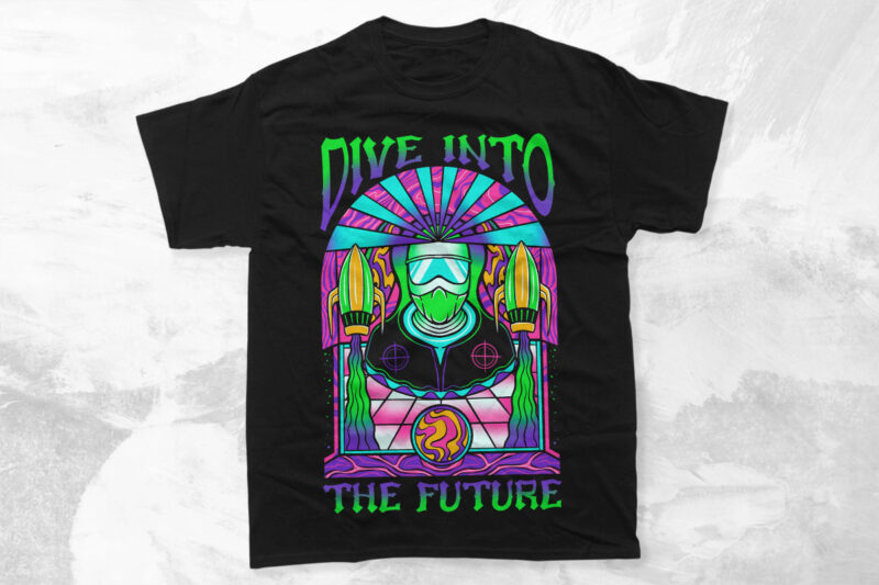 Retro Psychedelic Futuristic T-shirt Designs PNG Bundle