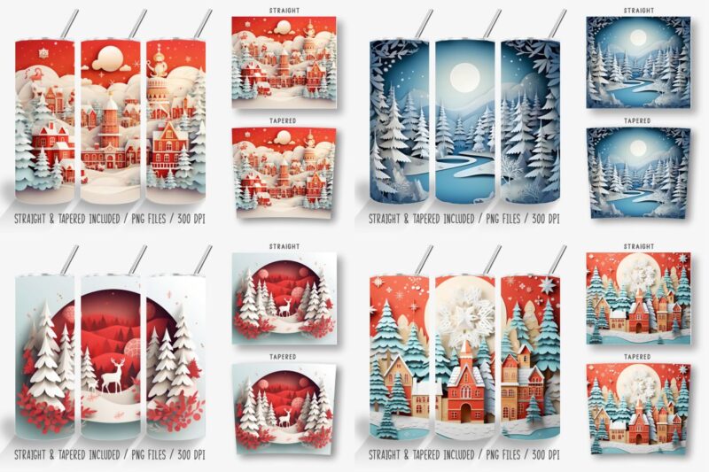 3D Christmas 20oz Tumbler Wrap Designs Bundle