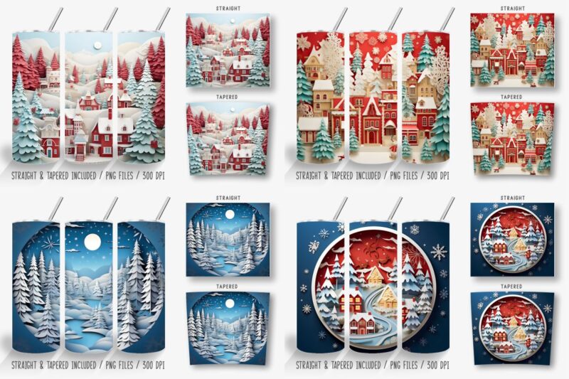 3D Christmas 20oz Tumbler Wrap Designs Bundle