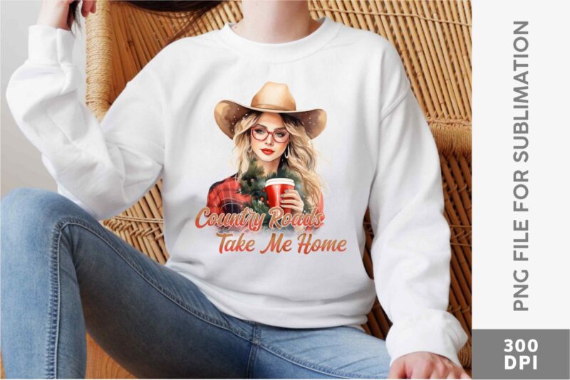 Christmas Cowgirl Sublimation PNG Designs Bundle, Christmas Cowgirl T-shirt Designs Bundle