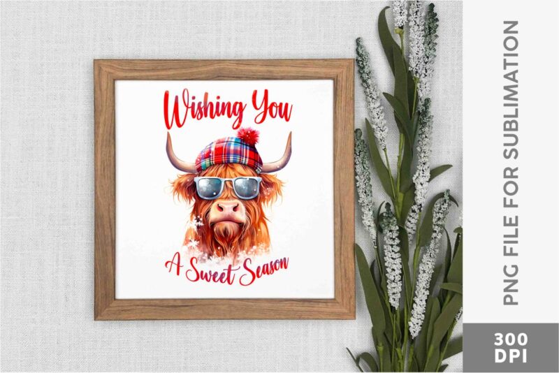 Christmas Highland Cow Sublimation PNG Designs Bundle