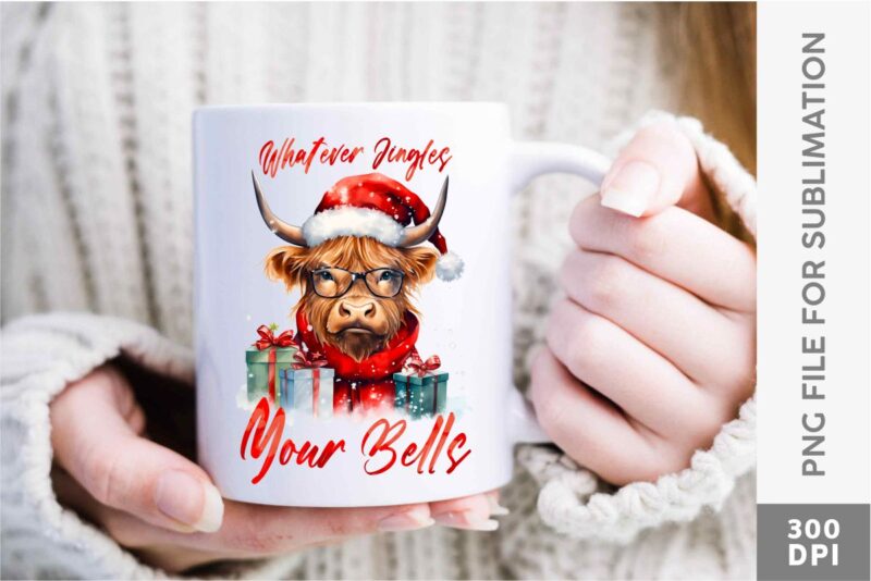 Christmas Highland Cow Sublimation PNG Designs Bundle