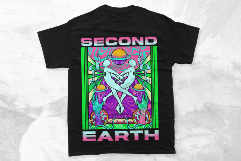 Retro Psychedelic Futuristic T-shirt Designs PNG Bundle