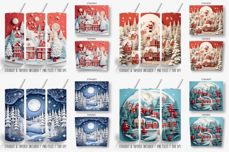 3D Christmas 20oz Tumbler Wrap Designs Bundle