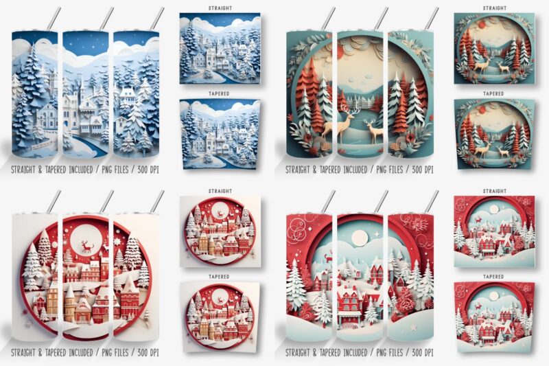 3D Christmas 20oz Tumbler Wrap Designs Bundle