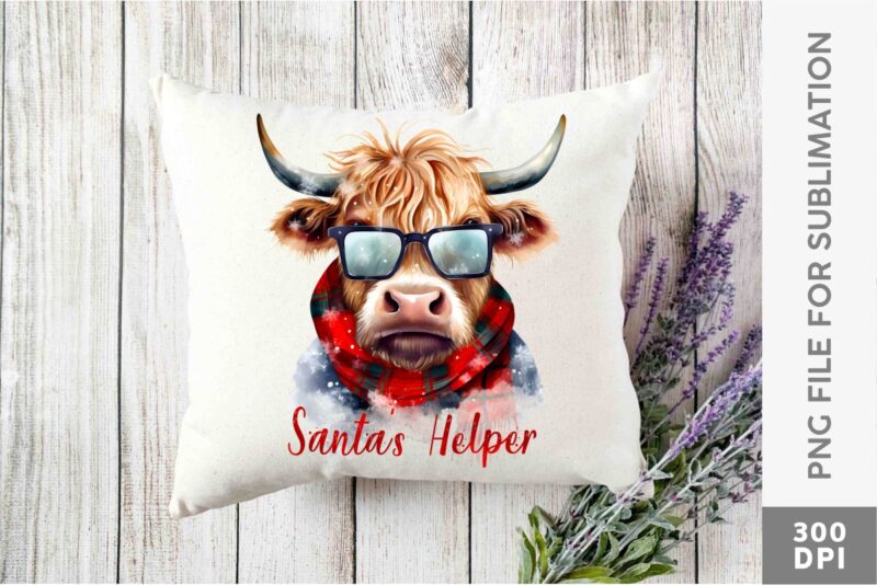 Christmas Highland Cow Sublimation PNG Designs Bundle