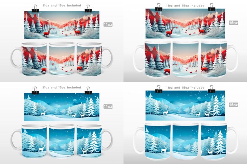 3D Christmas Countryside Mug Wrap Sublimation Bundle