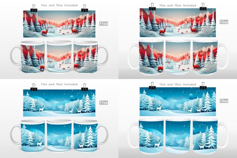 3D Christmas Countryside Mug Wrap Sublimation Bundle