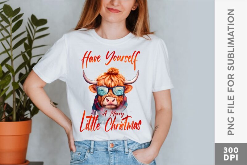 Christmas Highland Cow Sublimation PNG Designs Bundle