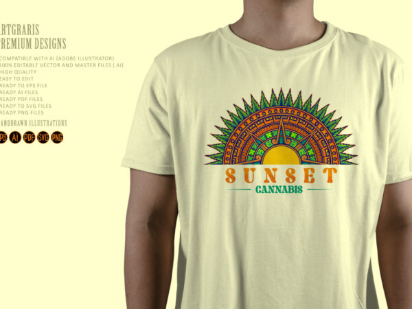 Psychedelic aztec themed cannabis mandala t shirt illustration
