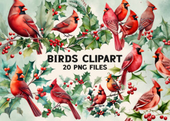Red Cardinal Birds Christmas Clipart