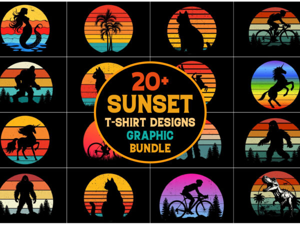 Retro sunset t-shirt graphic bundle