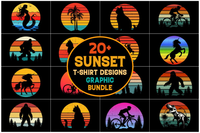 Retro Sunset T-Shirt Graphic Bundle