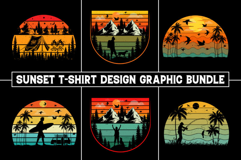 Sunset Colorful T-Shirt Graphic Bundle