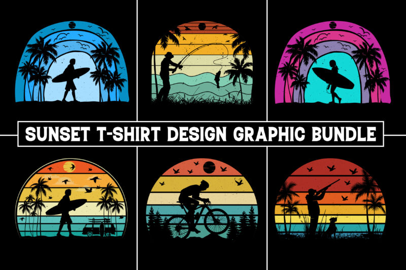 Sunset Colorful T-Shirt Graphic Bundle
