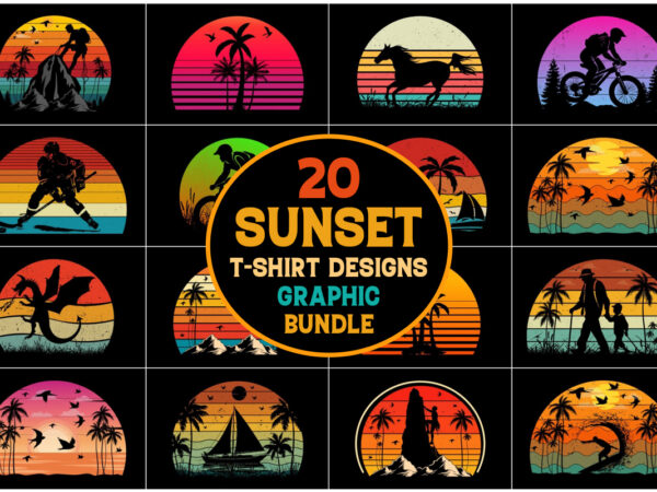 Retro vintage sunset t-shirt graphic bundle