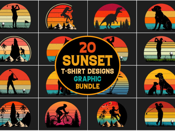 Retro vintage sunset t-shirt graphic bundle