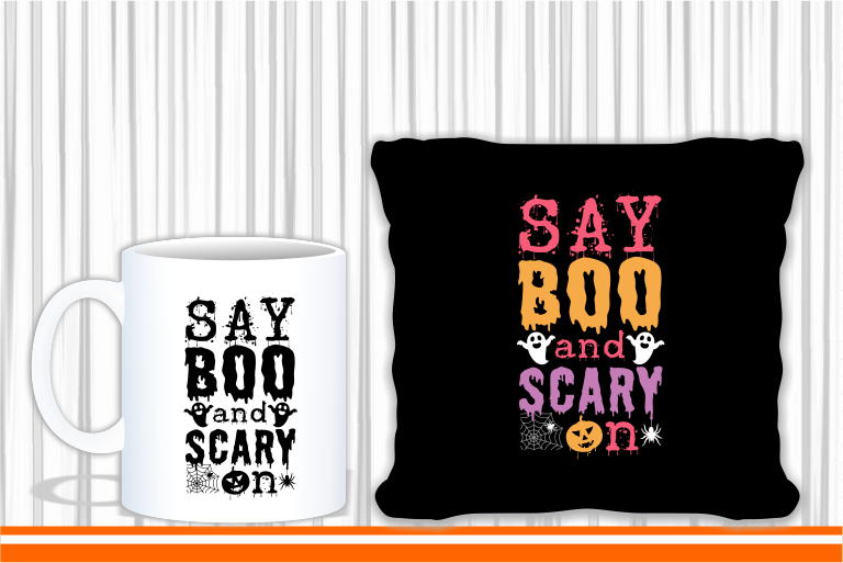 Funny Halloween Kid T shirt Design Graphic Vector, Say Boo and Scary On