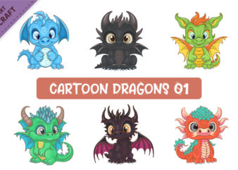 Set of Cartoon Dragons 01. Fantasy clipart. t shirt template vector