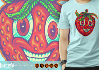 Smiling strawberry kush fruity cannabis experience t shirt template vector