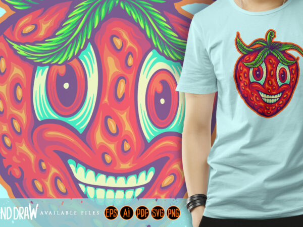 Smiling strawberry kush fruity cannabis experience t shirt template vector