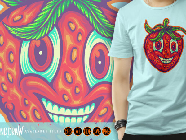 Smiling strawberry kush fruity cannabis experience t shirt template vector Smiling strawberry kush fruity cannabis experience t shirt template vector