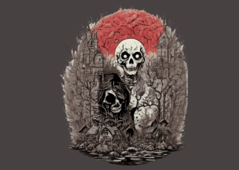 Spooky Hallowen Skull Tshirt Graphic