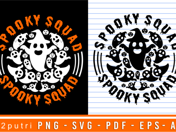 Funny halloween spooky squad kid t shirt design vector, spooky squad svg designs